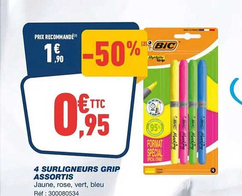 4 SURLIGNEURS GRIP ASSORTIS