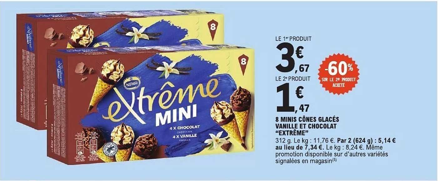 8 MINIS CÔNES GLACÉS VANILLE ET CHOCOLAT “EXTREME”