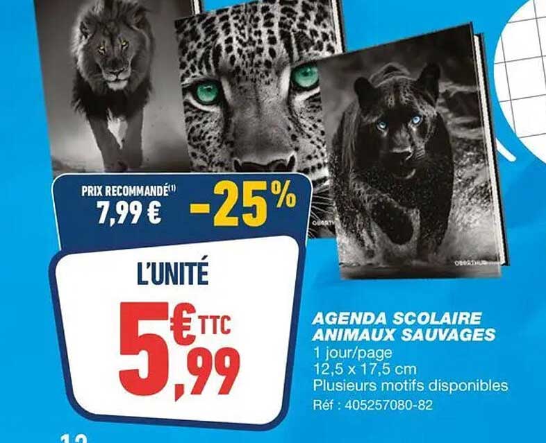 AGENDA SCOLAIRE ANIMAUX SAUVAGES