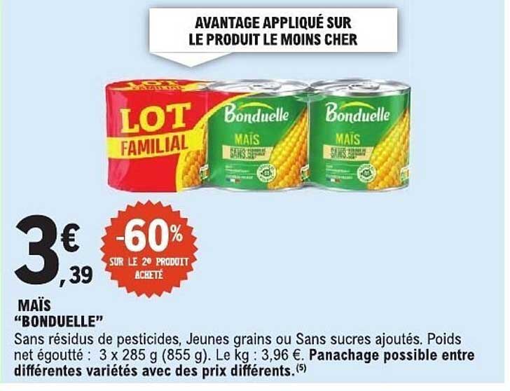 AVANTAGE APPLIQUÉ SUR LE PRODUIT LE MOINS CHER