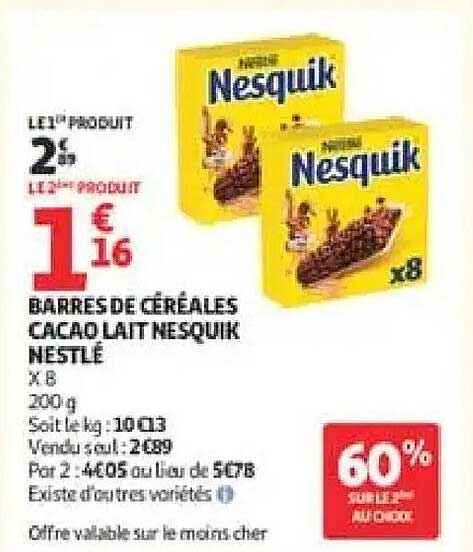 BARRES DE CÉRÉALES CACAO LAIT NESQUIK NESTLÉ x 8 200 g