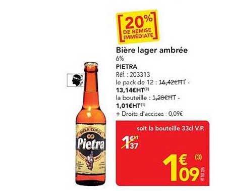 Bière lager ambrée 6% PIETRA