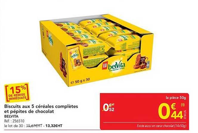 Biscuits aux 5 céréales complètes et pépites de chocolat BELVITA