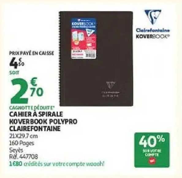 CAHIER À SPIRALE KOVERBOOK POLYPRO CLAIREFONTAINE