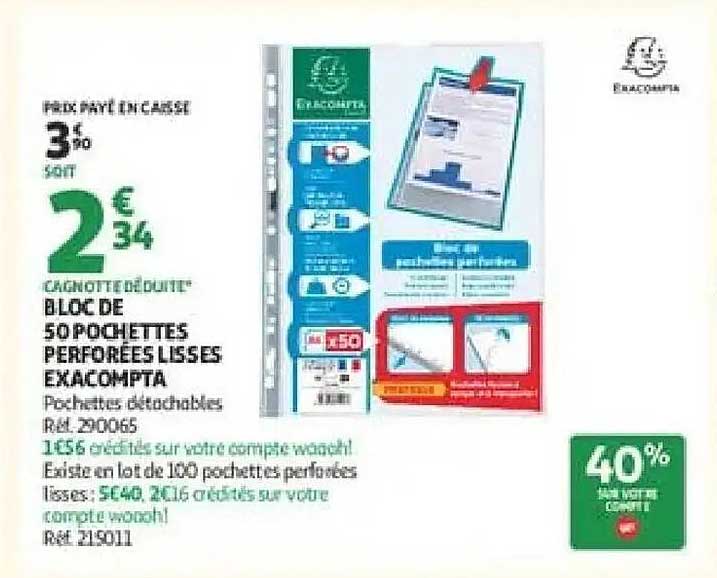 Cahier de notes bloc de 50 pochettes perforées lisses Exacompta