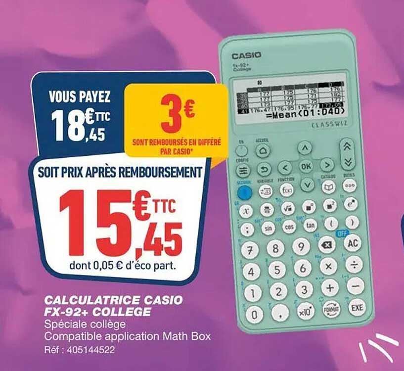 CALCULATRICE CASIO FX-92+ COLLEGE