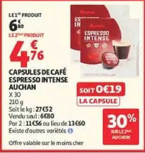 CAPSULES DE CAFÉ ESPRESSO INTENSE AUCHAN