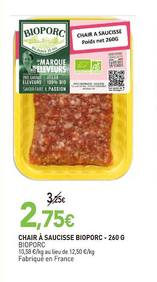 CHAIR À SAUCISSE BIOPORC - 260 G