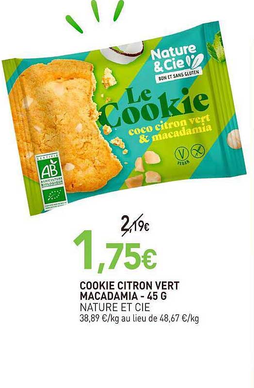 COOKIE CITRON VERT MACADAMIA - 45 G NATURE ET CIE