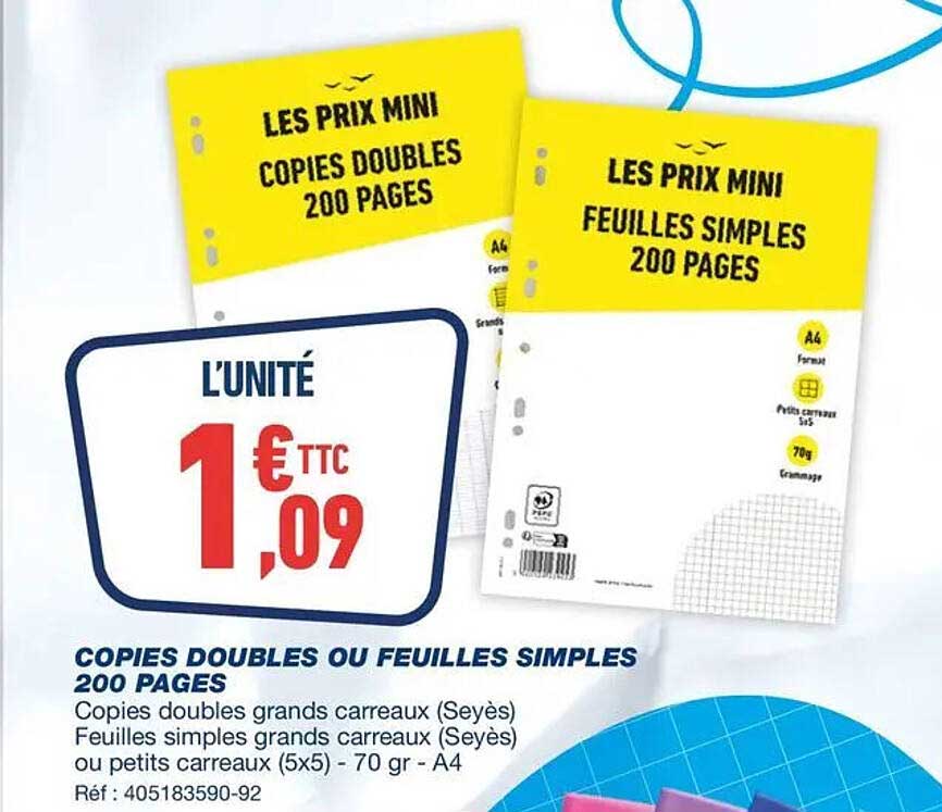 COPIES DOUBLES OU FEUILLES SIMPLES 200 PAGES