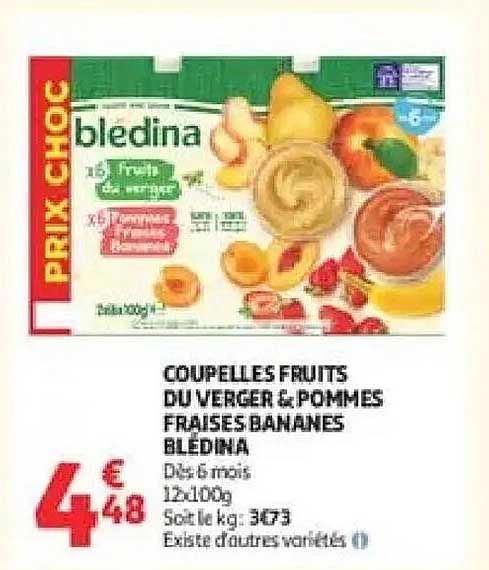 COUPELLES FRUITS DU VERGER & POMMES FRAISES BANANES BLEDINA
