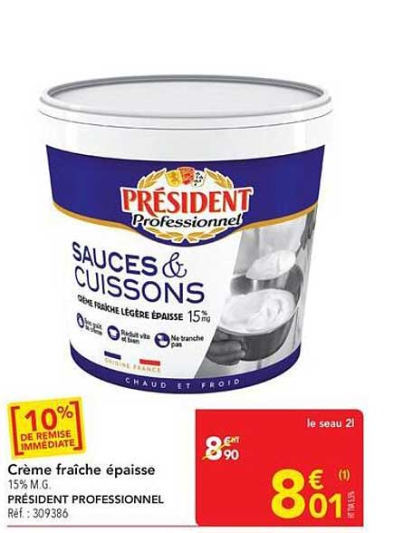 Crème fraîche épaisse 15% M.G. PRÉSIDENT PROFESSIONNEL