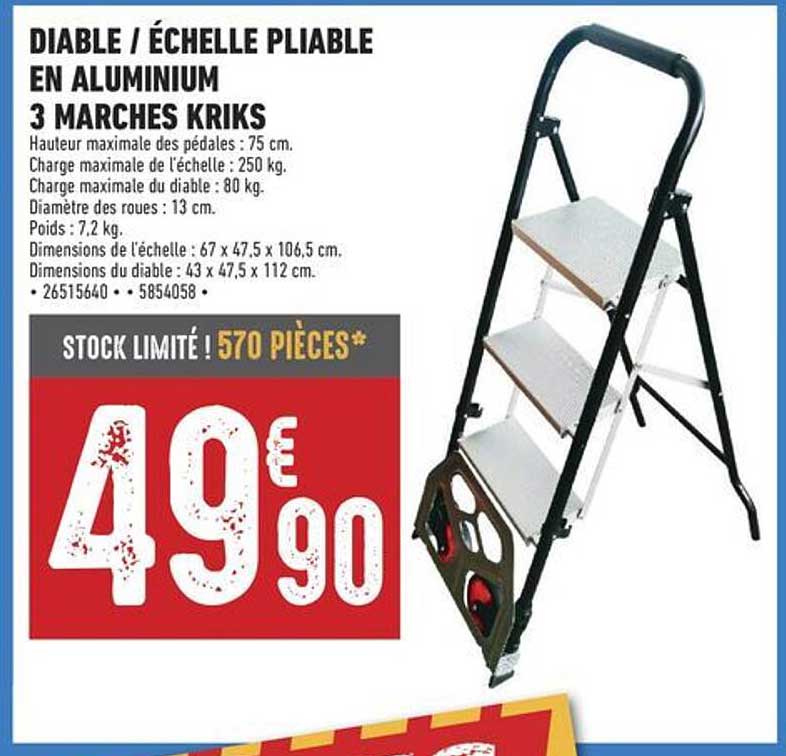DIABLE / ÉCHELLE PLIABLE EN ALUMINIUM 3 MARCHES KRIKS