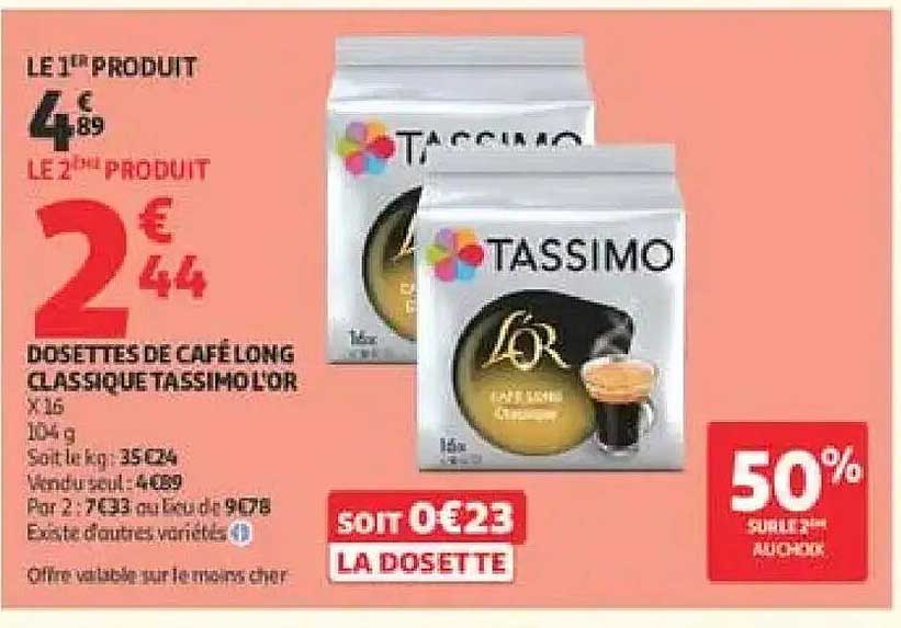 DOSETTES DE CAFÉ LONG CLASSIQUE TASSIMO L'OR