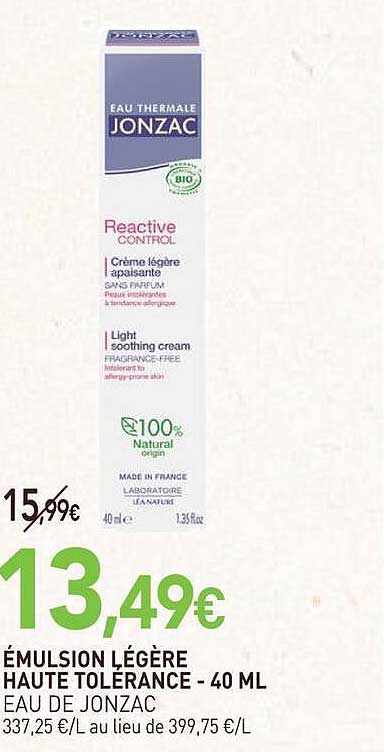 ÉMULSION LÉGÈRE HAUTE TOLERANCE - 40 ML EAU DE JONZAC