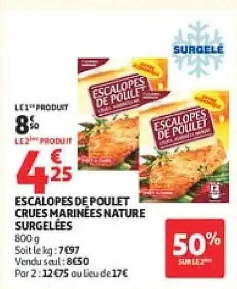 ESCALOPES DE POULET CRUES MARINÉES NATURE SURGELÉES