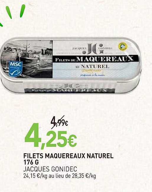 FILETS MAQUEREAUX NATUREL 176 G JACQUES GONIDEC