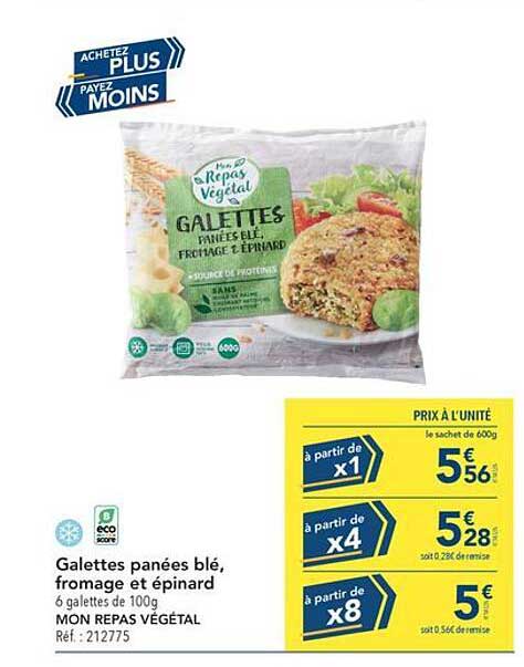 Galettes panées blé, fromage et épinard
