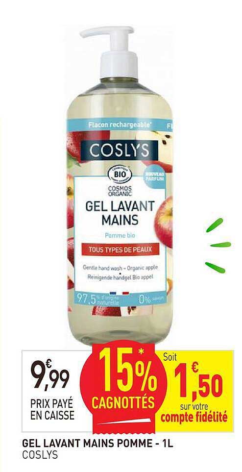 GEL LAVANT MAINS POMME - 1L COSLYS