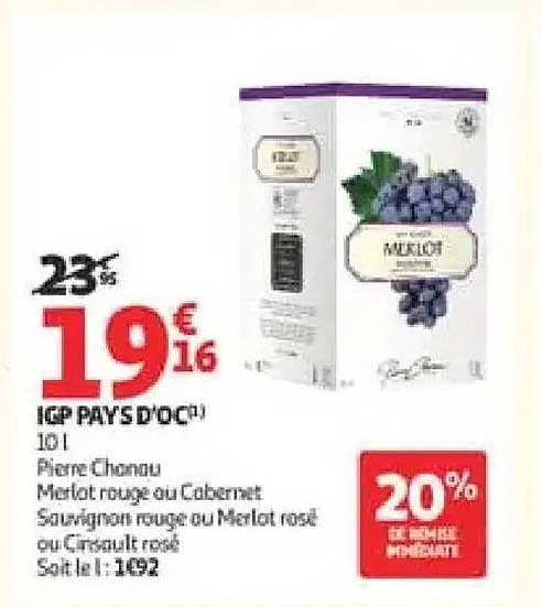 IGP PAYS D’OC 10 l Fière Chouan Merlot rouge ou Cabernet Sauvignon rouge ou Merlot rosé ou Carignan rosé