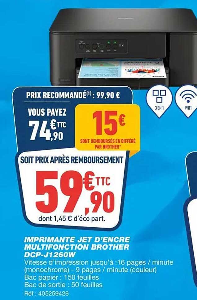 IMPRIMANTE JET D'ENCRE MULTIFONCTION BROTHER DCP-J1260W