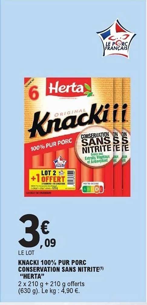 KNACKI 100% PUR PORC CONSERVATION SANS NITRITE(1) “HERTA”