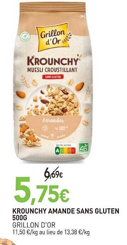 KROUNCHY AMANDE SANS GLUTEN 500G GRILLON D'OR