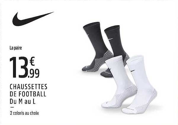 La paire 13€99 CHAUSSETTES DE FOOTBALL Du M au L – 2 coloris au choix