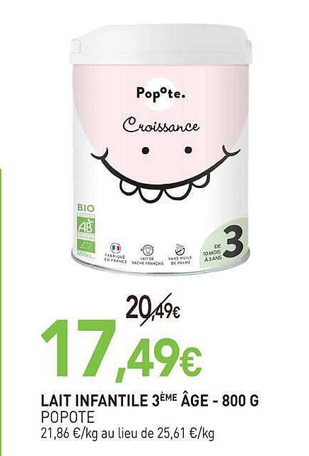 LAIT INFANTILE 3ÈME ÂGE - 800 G POPOTE