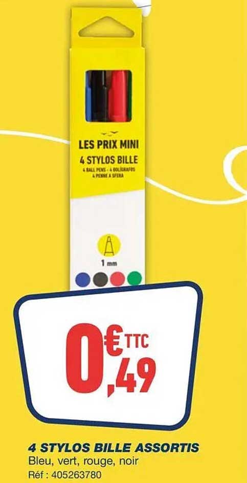 LES PRIX MINI 4 STYLOS BILLE
