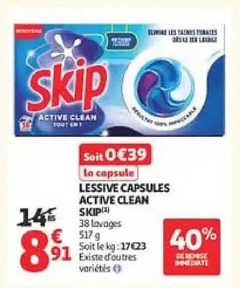 LESSIVE CAPSULES ACTIVE CLEAN SKIP