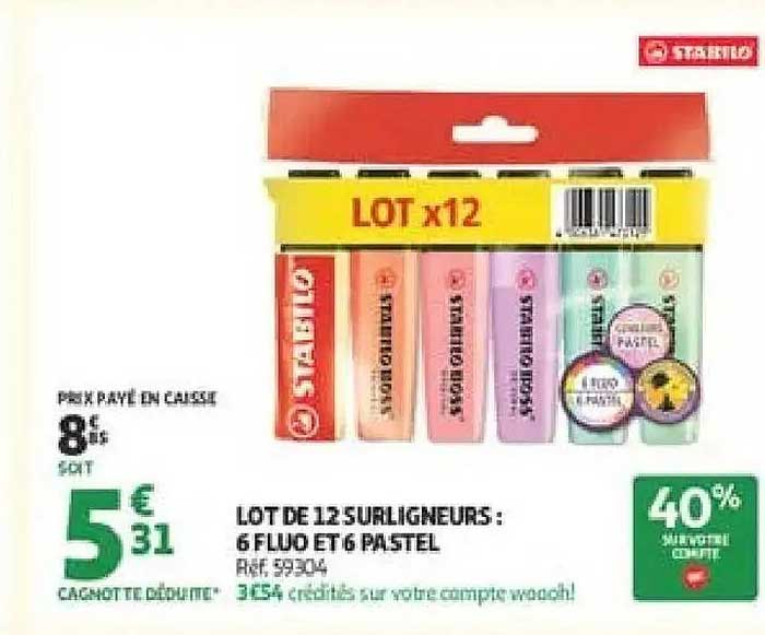 LOT DE 12 SURLIGNEURS : 6 FLUO ET 6 PASTEL