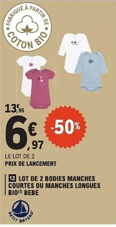 LOT DE 2 BODIES MANCHES COURTES OU MANCHES LONGUES BIO(3) BEBE