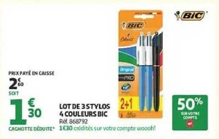 LOT DE 3 STYLOS 4 COULEURS BIC