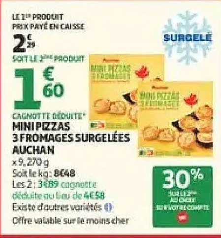 MINI PIZZAS 3 FROMAGES SURGELÉES AUCHAN