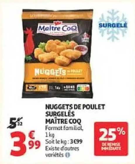 NUGGETS DE POULET SURGELÉS MAÎTRE COQ Format familial, 1 kg