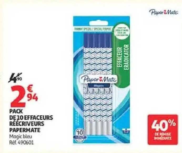PACK DE 10 EFFACEURS RÉCRIVEURS PAPERMATE