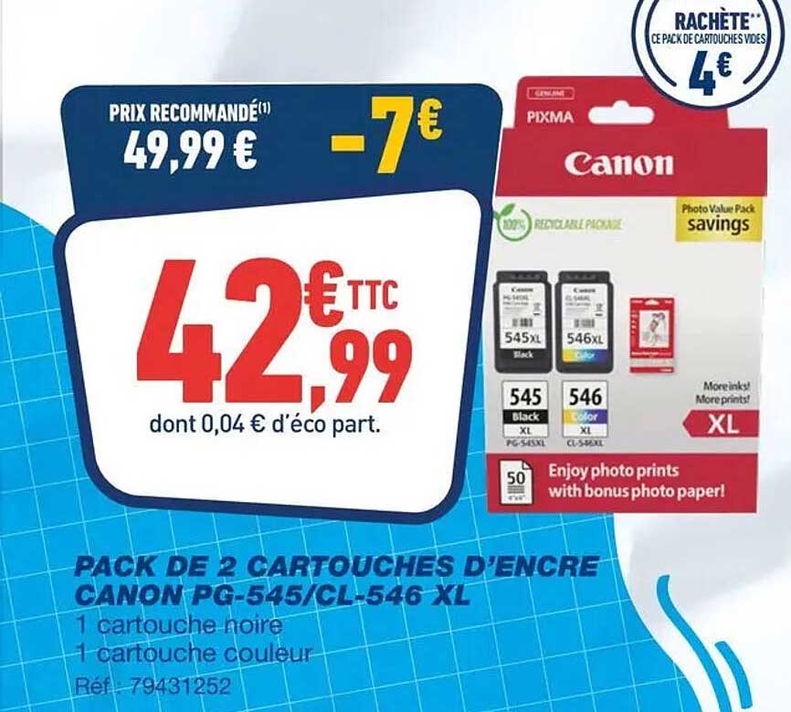 PACK DE 2 CARTOUCHES D'ENCRE CANON PG-545/CL-546 XL