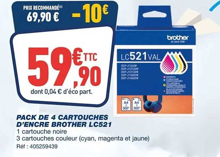PACK DE 4 CARTOUCHES D’ENCRE BROTHER LC521