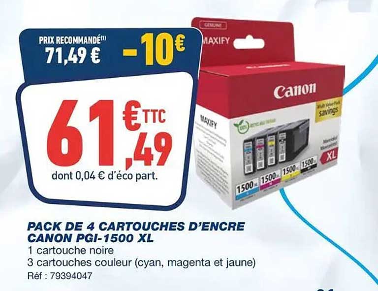 PACK DE 4 CARTOUCHES D'ENCRE CANON PGI-1500 XL