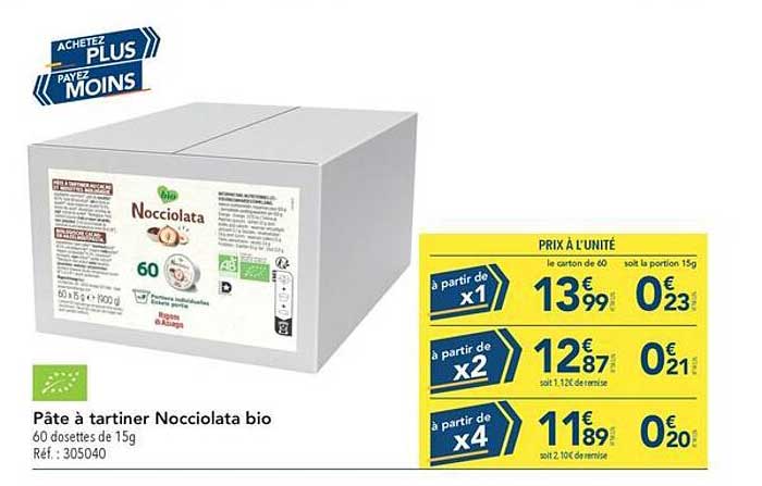 Pâte à tartiner Nocciolata bio 60 dosettes de 15g