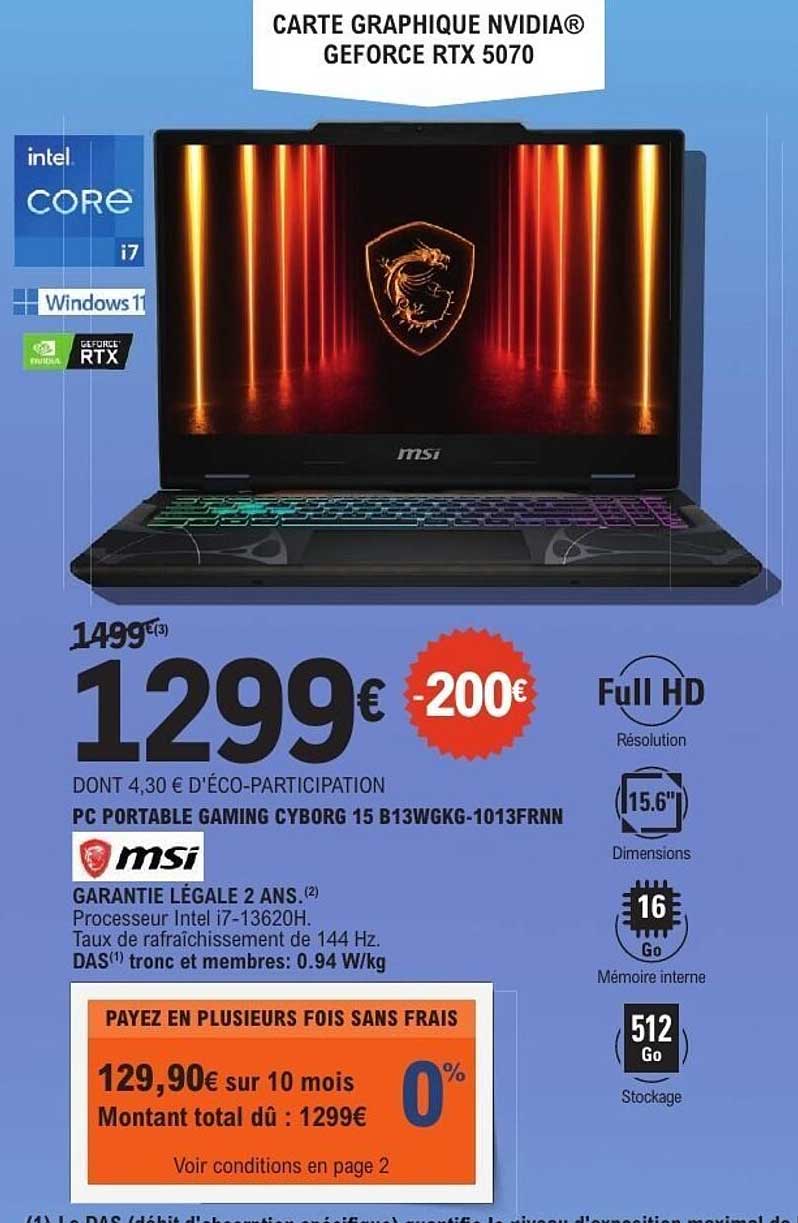 PC PORTABLE GAMING CYBORG 15 B13WGKG-1013FRNN