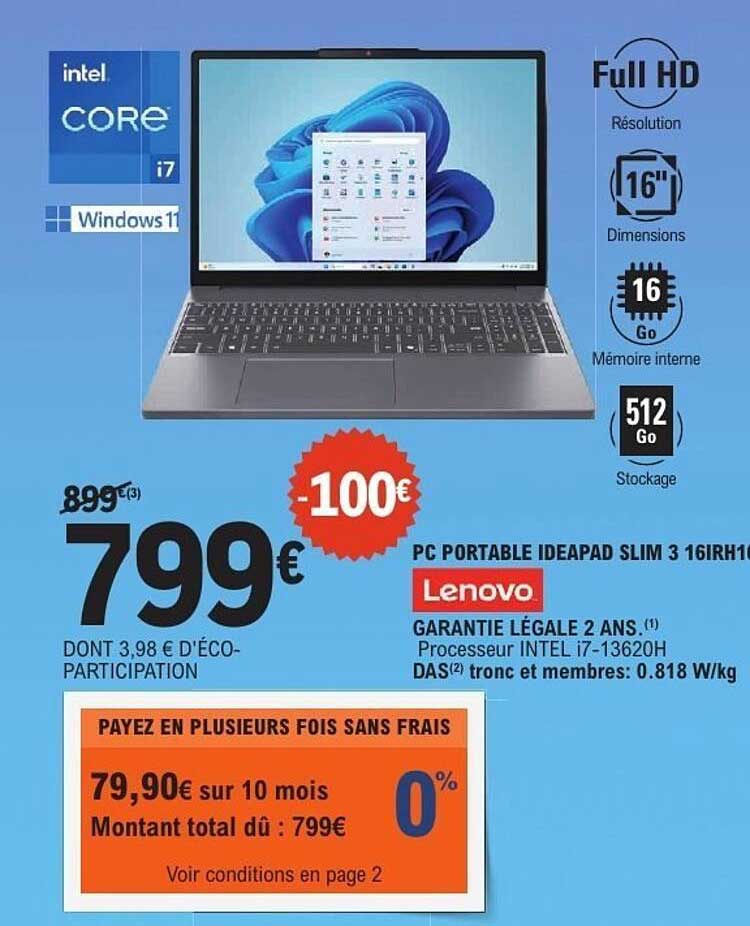 PC PORTABLE IDEAPAD SLIM 3 16IRH10 Lenovo