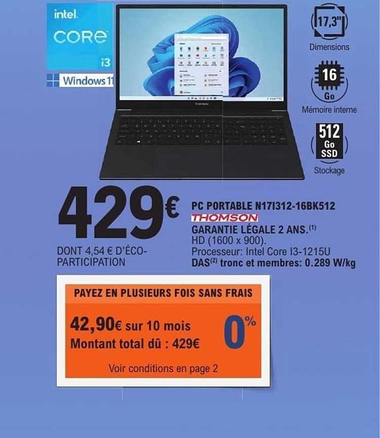 PC PORTABLE N171312-16BK512 THOMSON