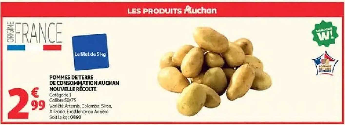 Pommes de terre de consommation Auchan nouvelle récolte