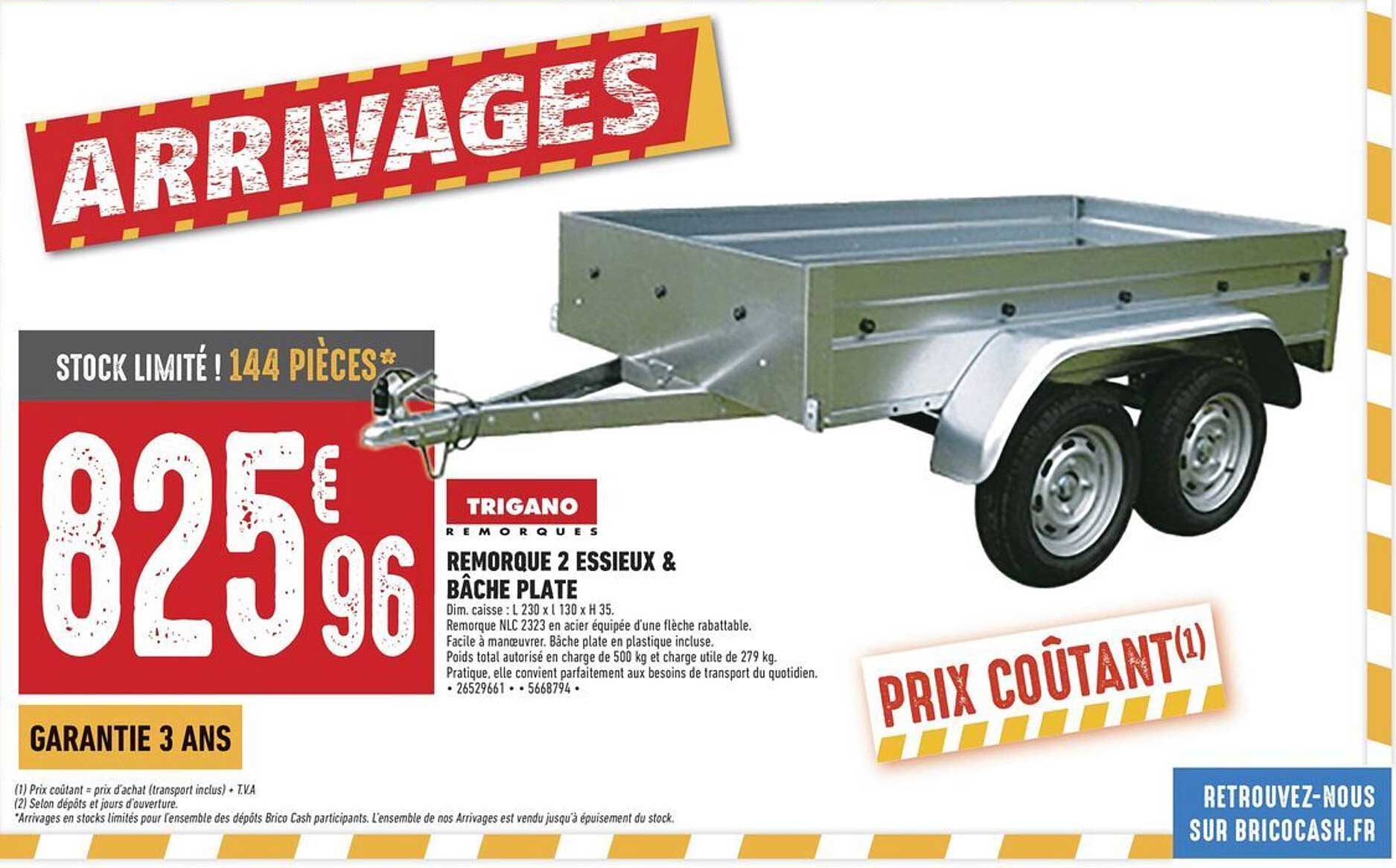 REMORQUE 2 ESSIEUX & BÂCHE PLATE