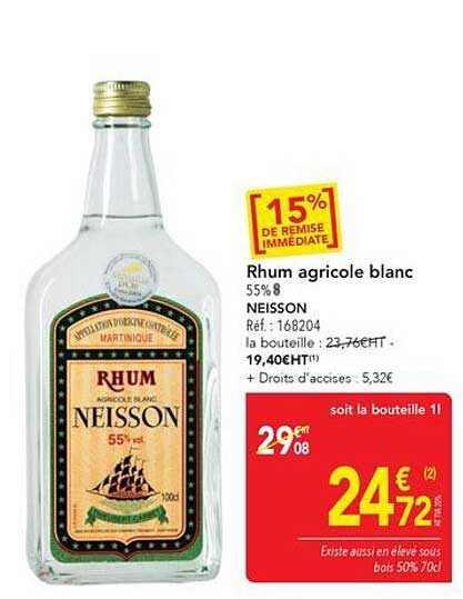 Rhum agricole blanc 55 % NEISSON
