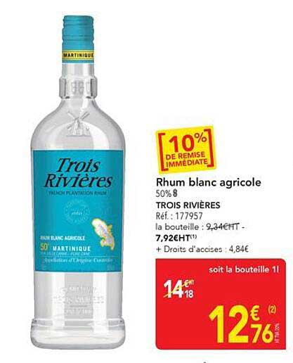 Rhum blanc agricole 50%