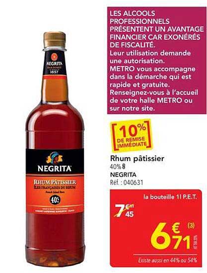 Rhum pâtissier 40% NEGRITA Réf. : 040631