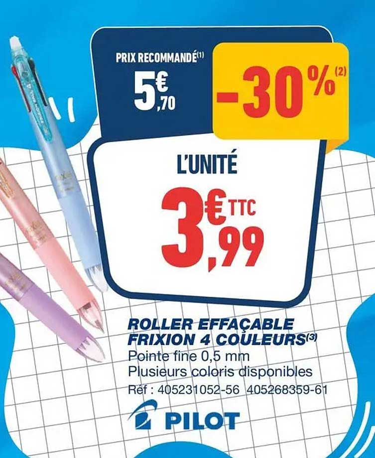 ROLLER EFFAÇABLE FRIXION 4 COULEURS